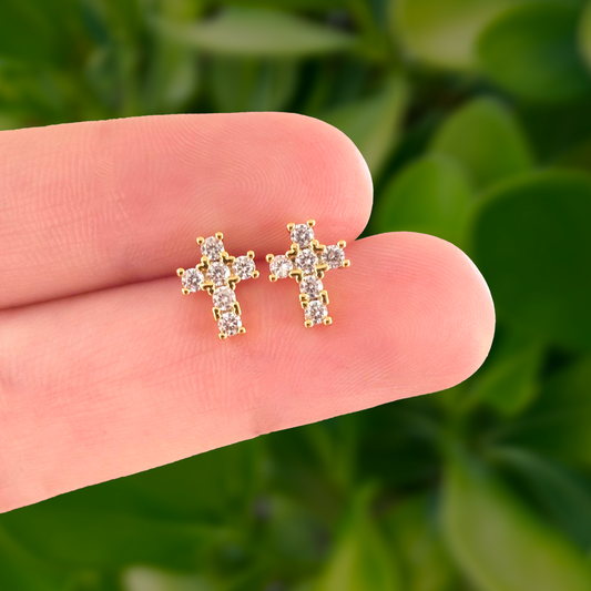 Aretes Cruz Blanca Chapa de Oro Az136