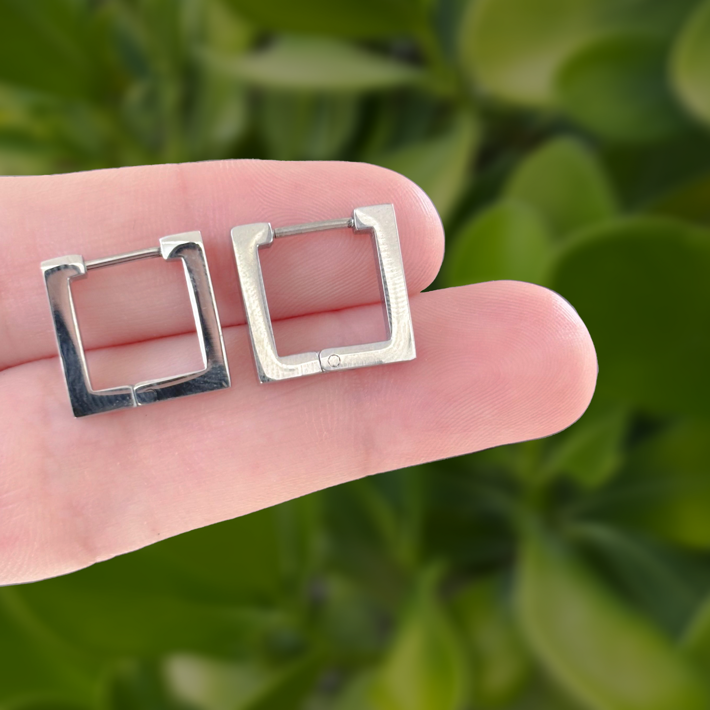 Aretes Arracada Cuadro Plateado Acero Inoxidable 1J2