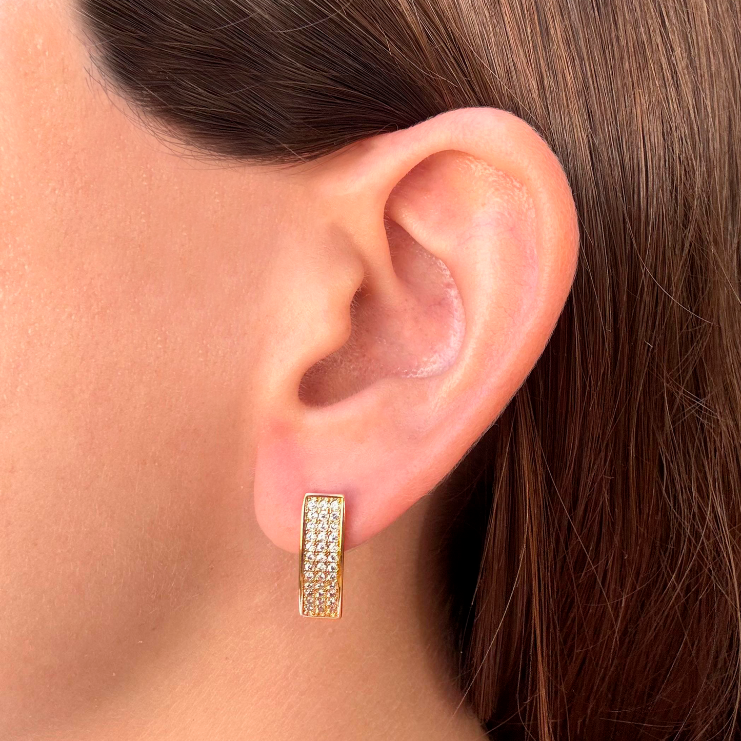 Aretes Barra Dorada Zirconias Chapa de Oro 1P1