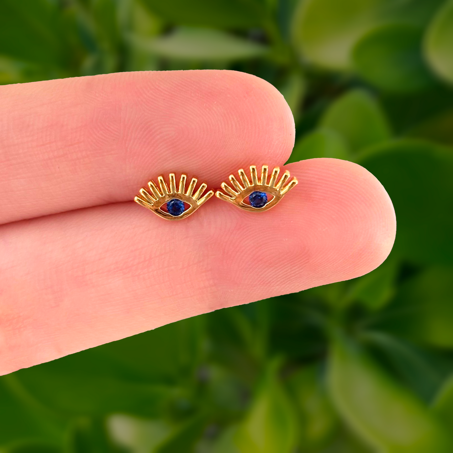 Aretes Ojo Azul Chapa de Oro Az138