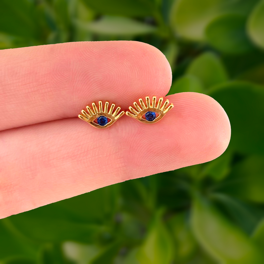 Aretes Ojo Azul Chapa de Oro Az138