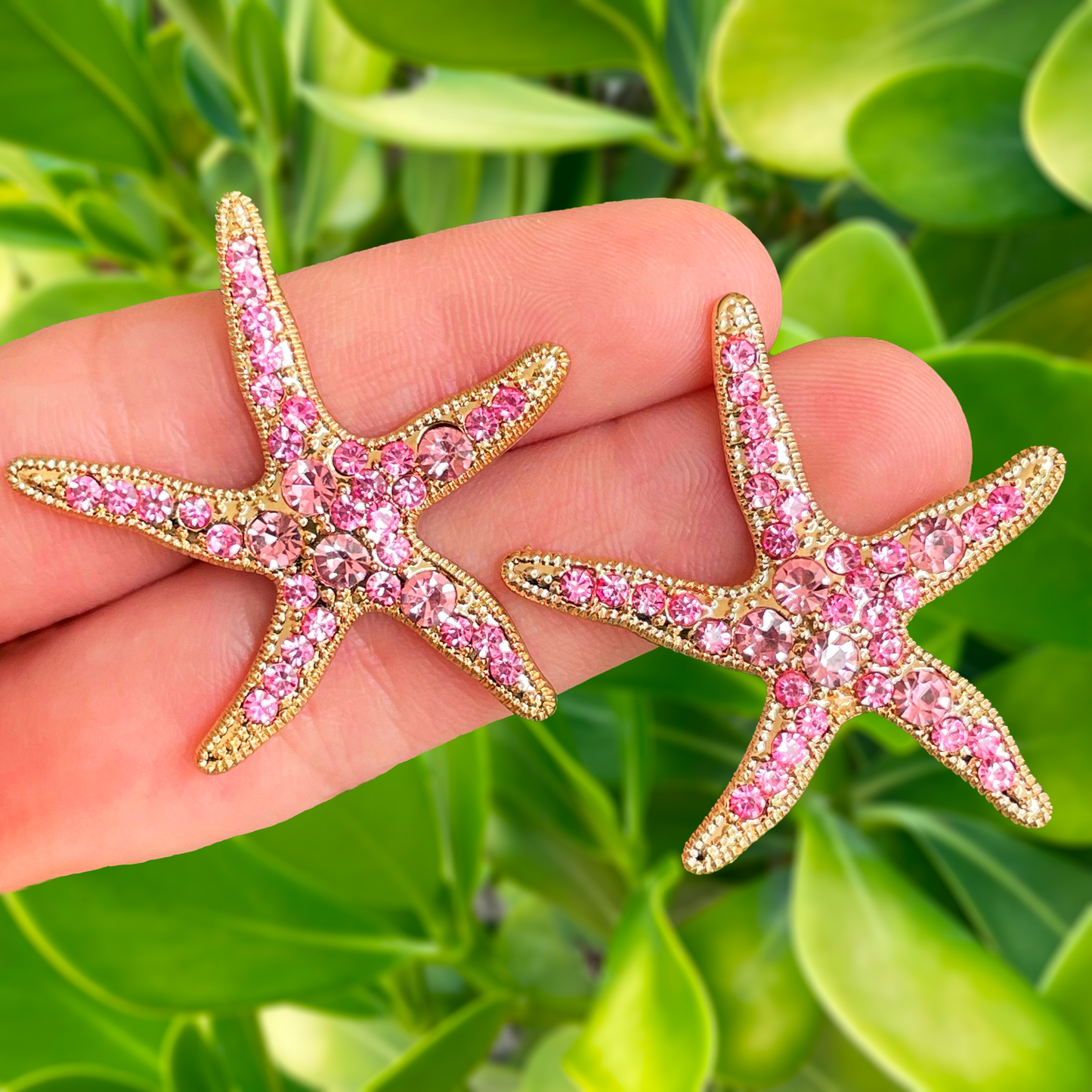 Aretes Estrella de Mar Cristales Rosas LU