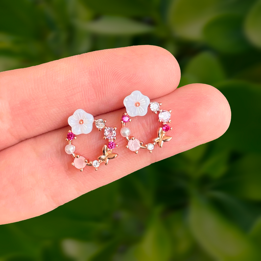 Aretes Mini Aro Flor Oro Rosa Chapa de Oro  1F4