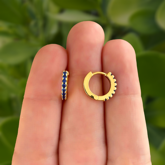 Aretes Arracada Zirconia Azul Chapa de Oro Az67