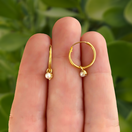 Aretes Arracada Dorada Perlita Chapa de Oro Az21