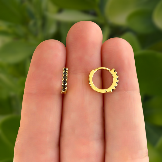 Aretes Arracada Zirconias Negras Chapa de Oro Az115