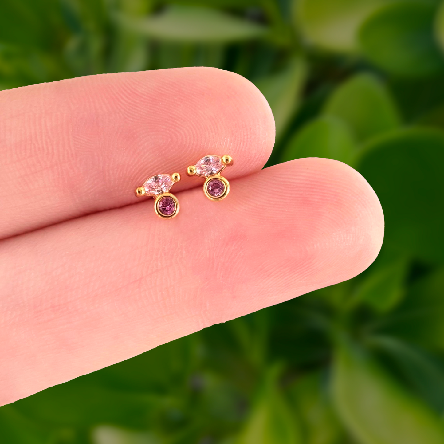 Aretes Zirconia Pink Chapa de Oro C634