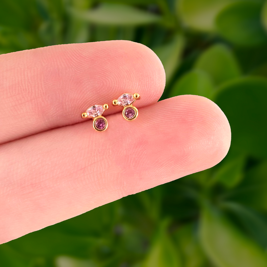 Aretes Zirconia Pink Chapa de Oro C634