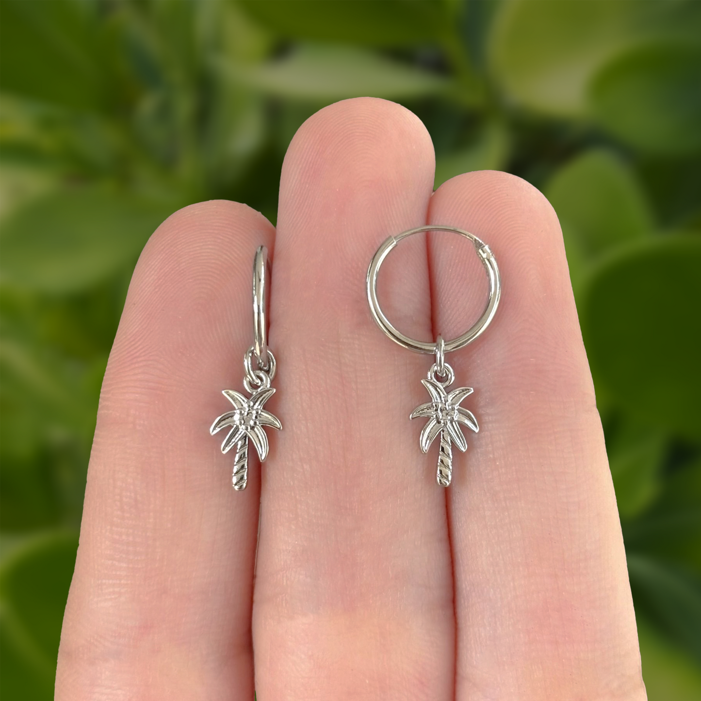 Aretes Arracada Palmera Plateada Chapa de Oro Az318