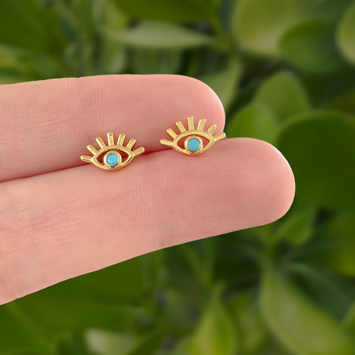 Aretes Ojo Azul Chapa de Oro 18K Az311