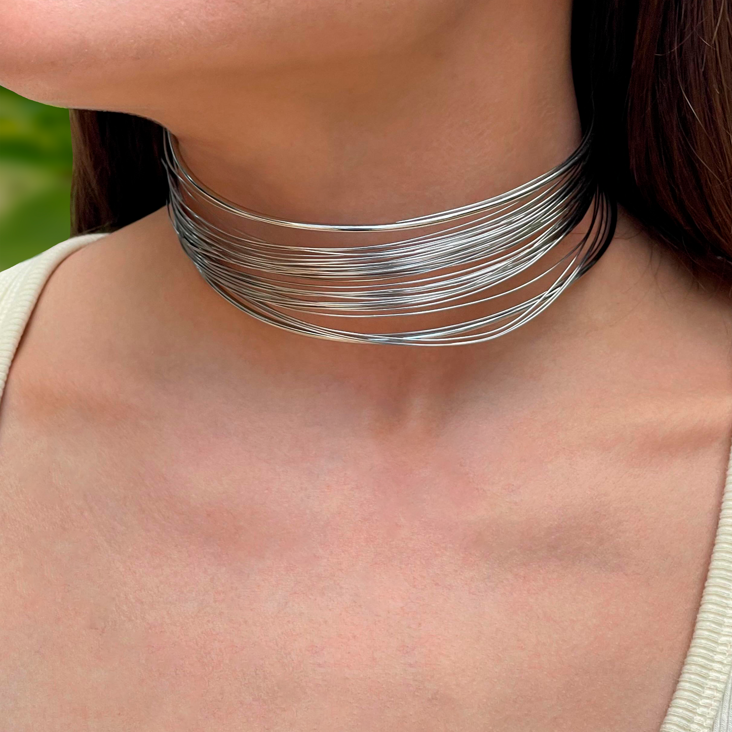 Collar Plateado Alambre Acero Inoxidable 1AA4