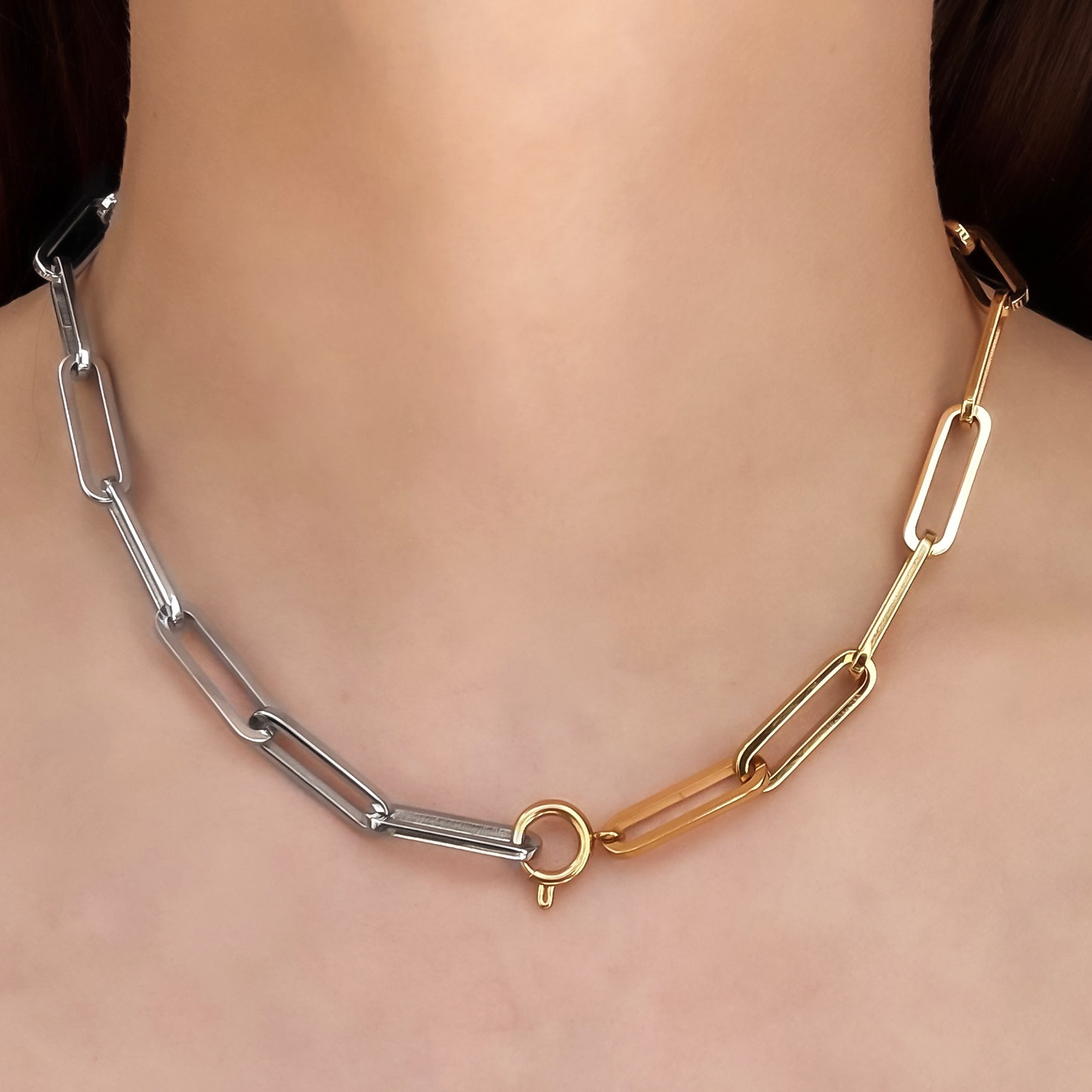 Collar Cadena Eslabones Oro-Plata Acero Inoxidable 1B5