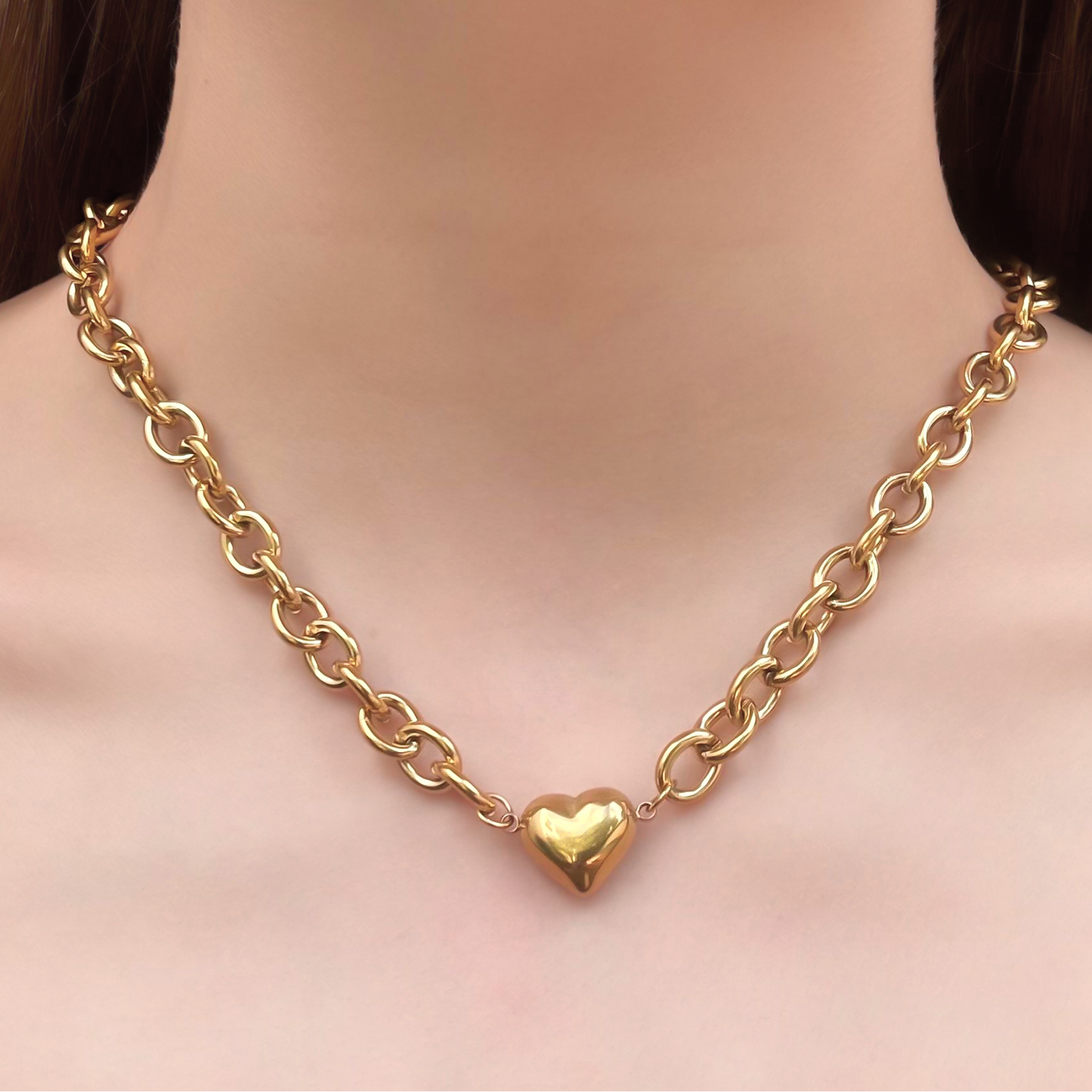 Collar Dorado Cadena Corazón Acero Inoxidable  1T7