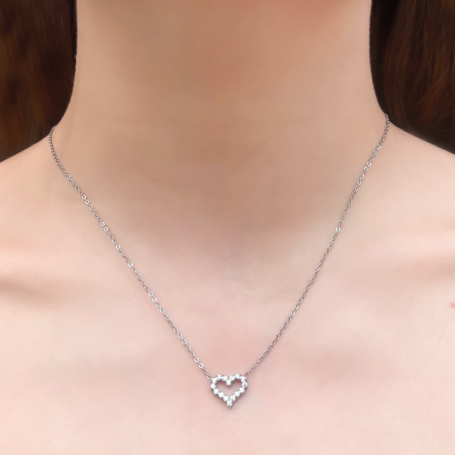 Collar Plateado Corazón Brillante  Acero Inoxidable  1S1