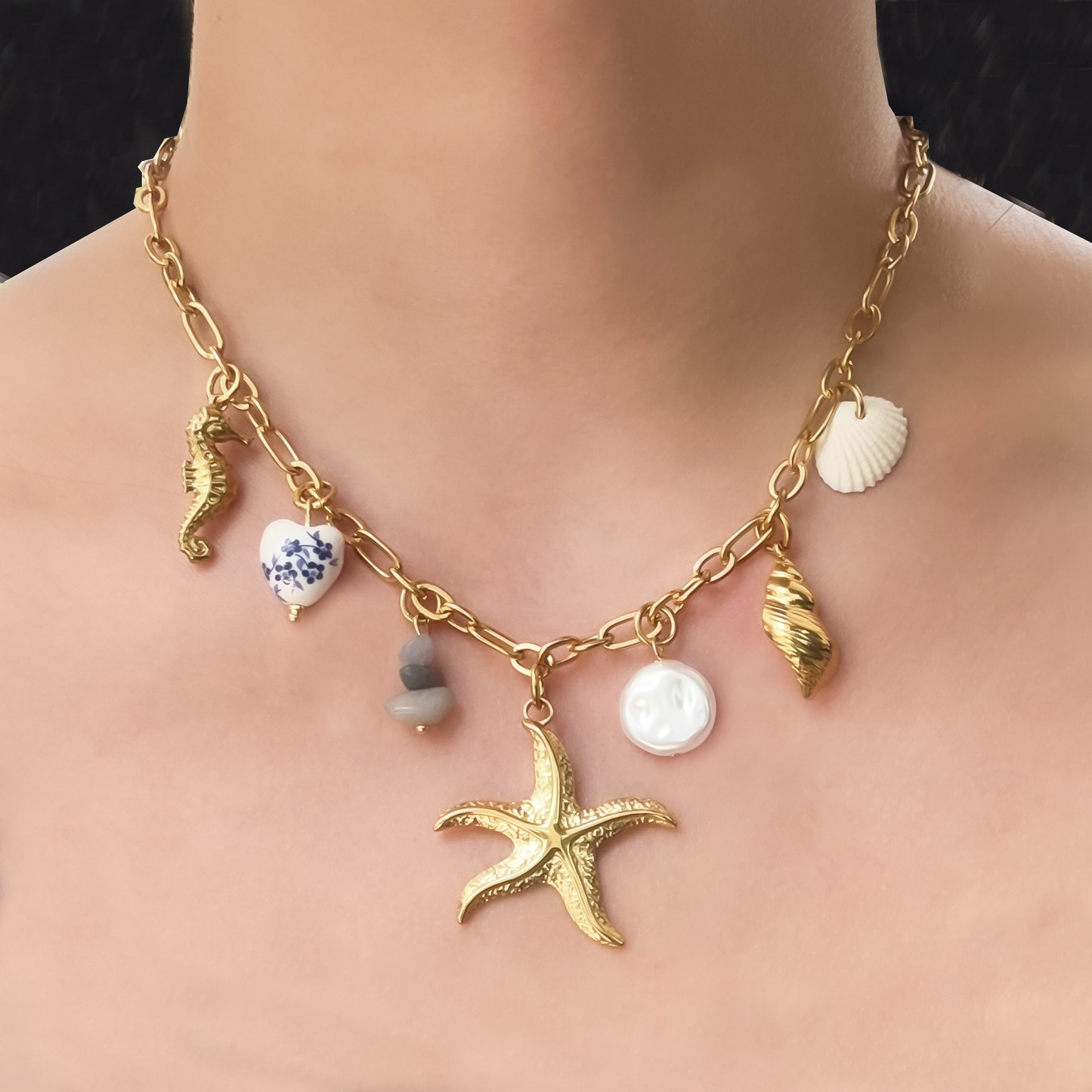 Collar Dorado Charms Estrella Acero Inoxidable LU