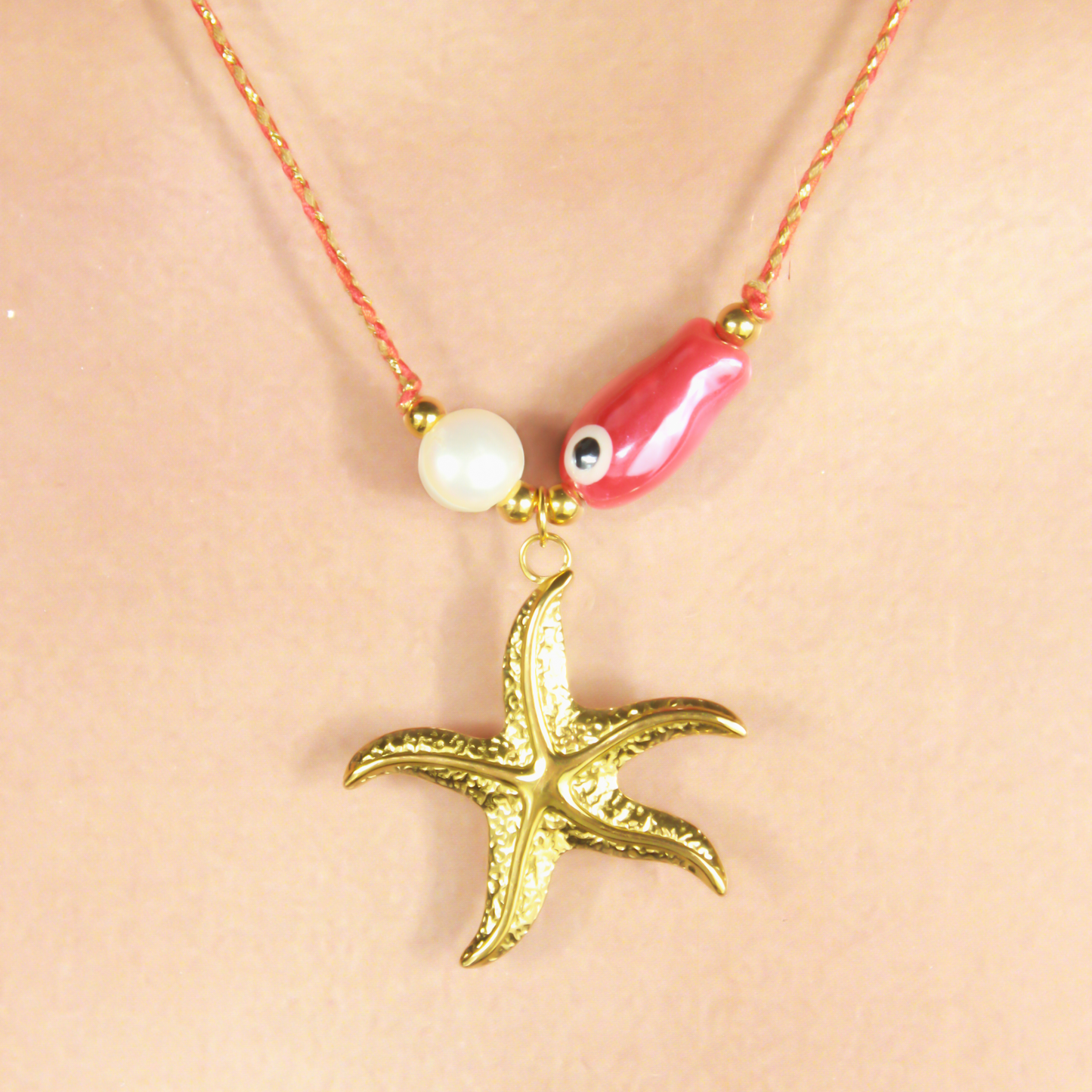 Collar de Cordon Pez Estrella Perla Acero Inoxidable 1M3