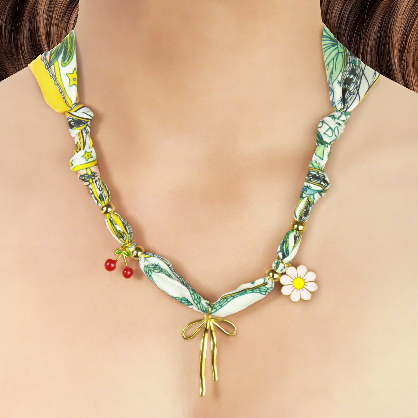 Collar Cinta Estampada Charms Acero Inoxidable  1K8
