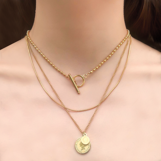 Collar Layer Penny Dorado Acero Inoxidable 2o8