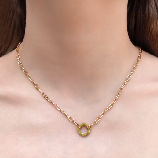 Collar Cadena Dorado Aro con Clip Acero Inoxidable 1Y6