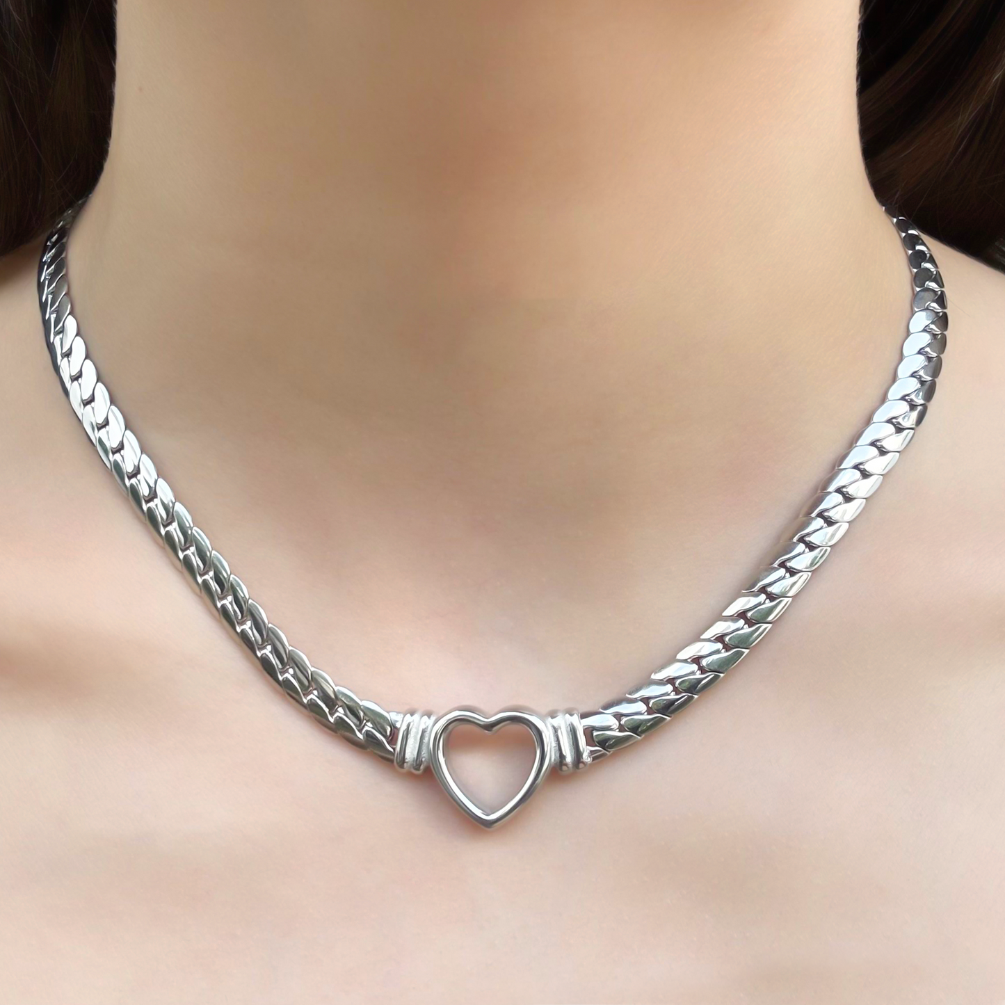 Collar Cadena Corazón Plateado Acero Inoxidable 1AA8