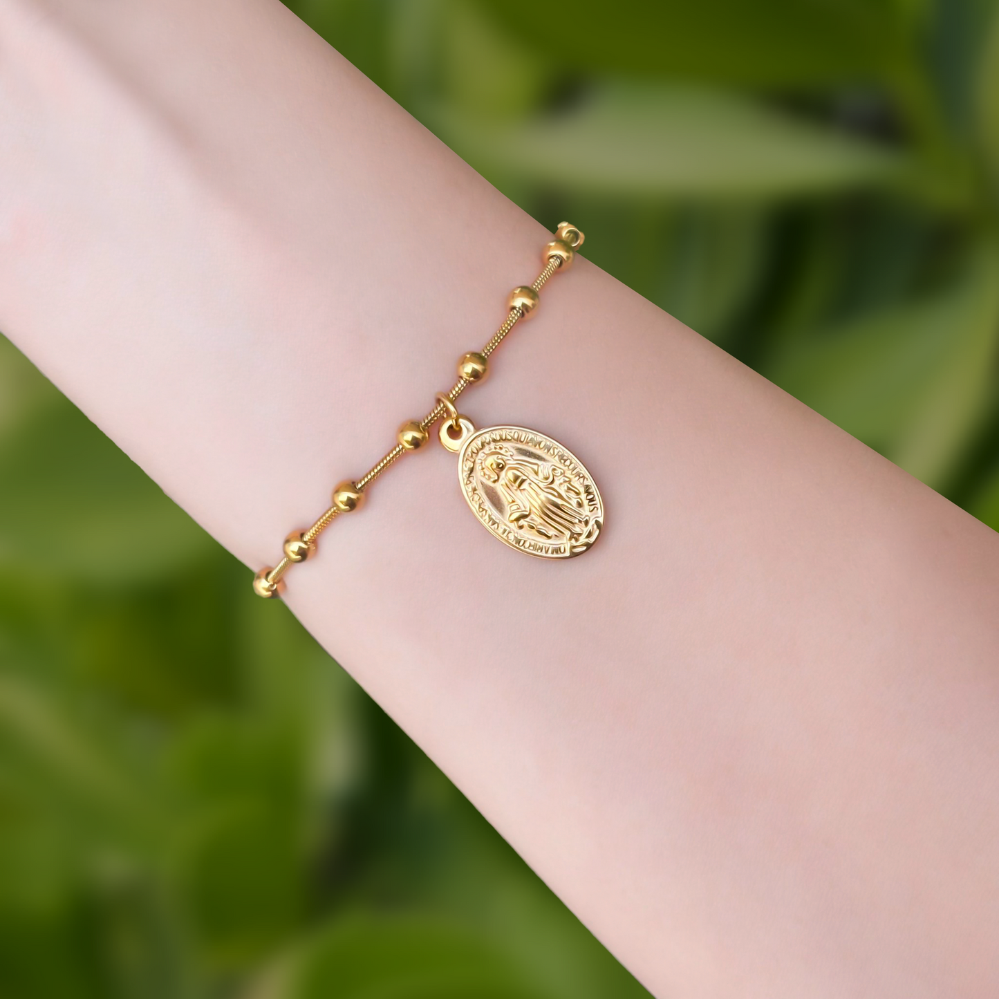 Pulsera Dorada Medalla Milagrosa Acero Inoxidable  2E1