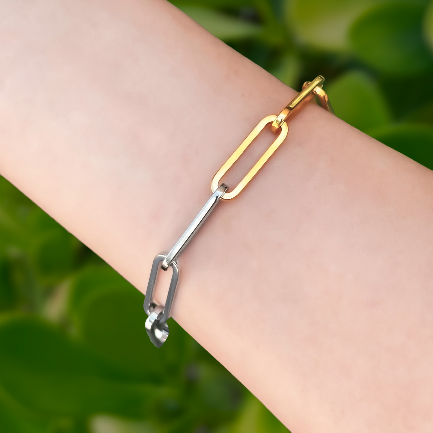 Pulsera Cadena Eslabones Oro-Plata Acero Inoxidable  2T1