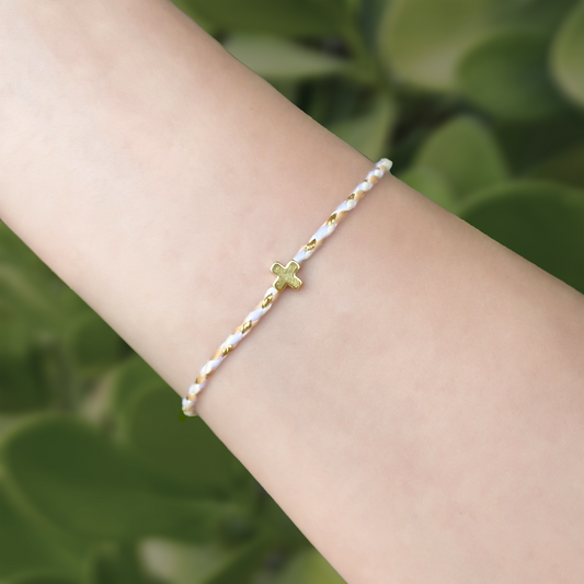 Pulsera Hilo Dorado Cruz De Chapa de Oro 2L1