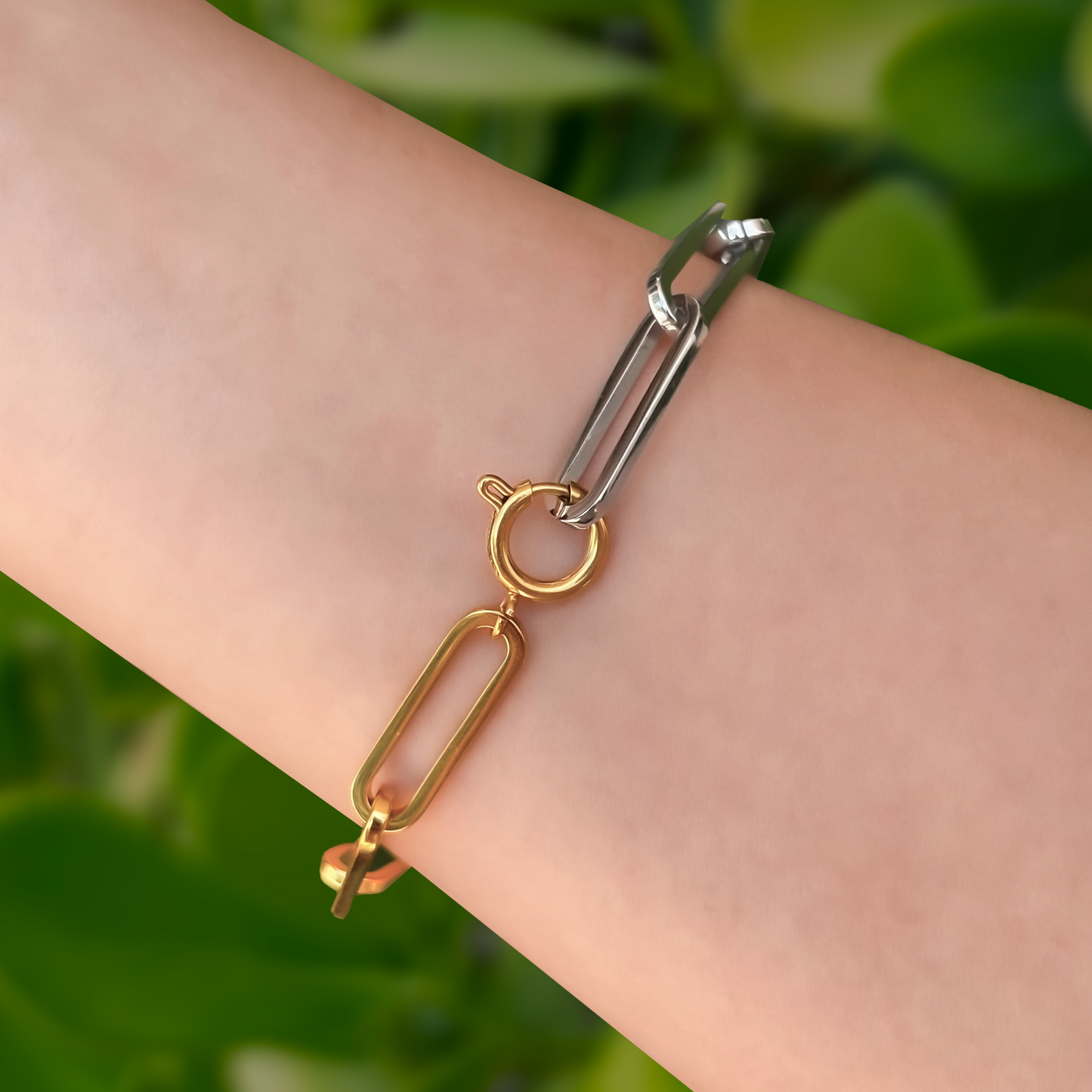 Pulsera Cadena Eslabones Oro-Plata Acero Inoxidable  2T1