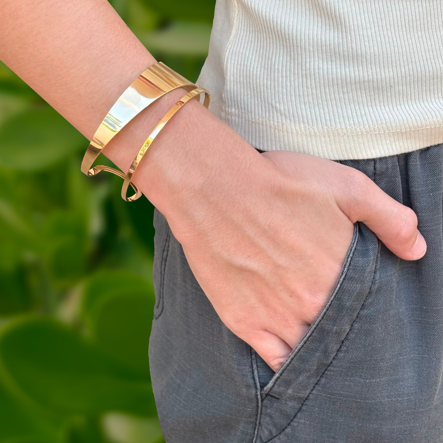 Pulsera Dorada Doble Acero Inoxidable  4E26