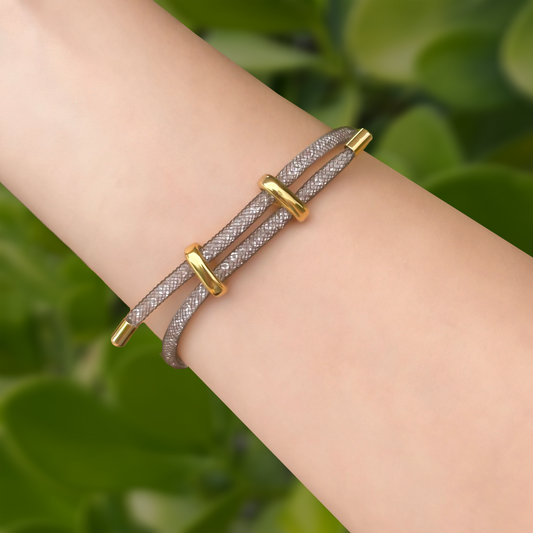 Pulsera Malla Gris y Dorada Chapa de Oro  1o5