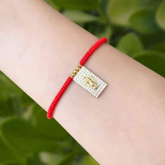 Pulsera Hilo Escapulario Chapa de Oro 3J1