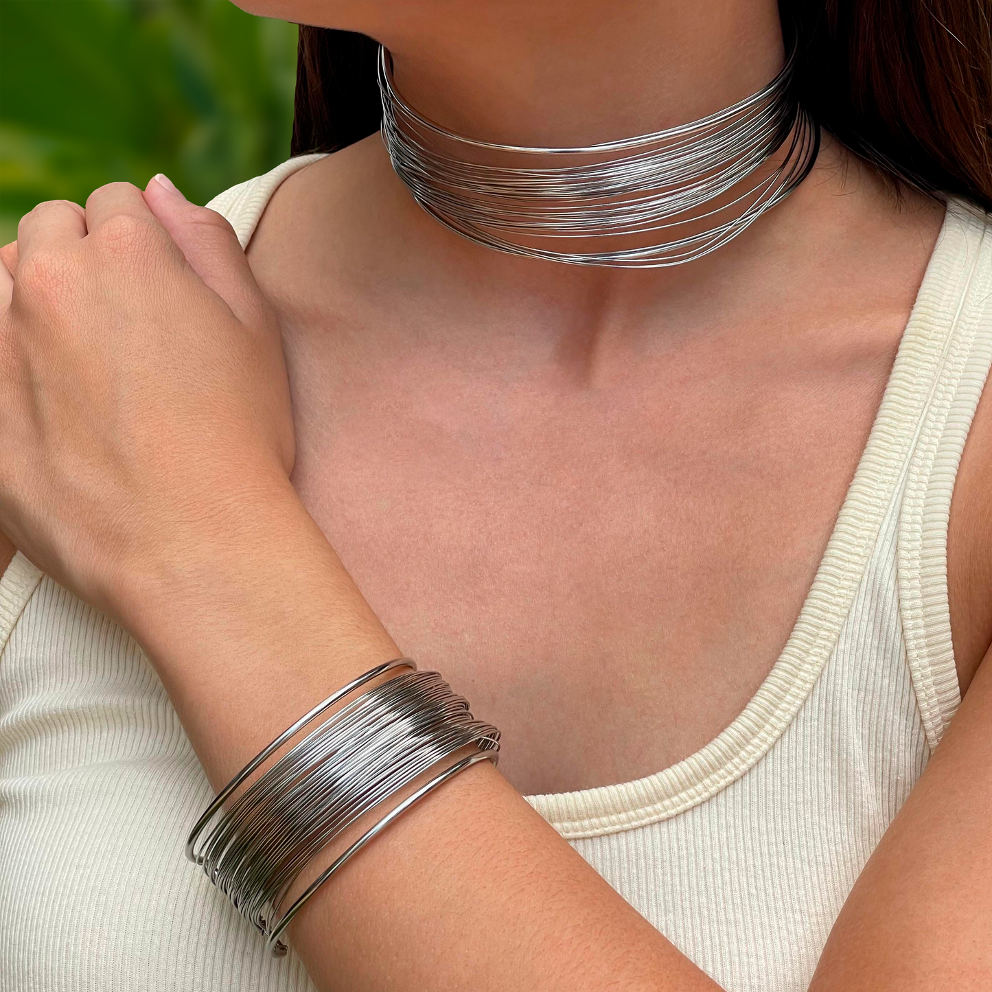 Collar Plateado Alambre Acero Inoxidable 1AA4