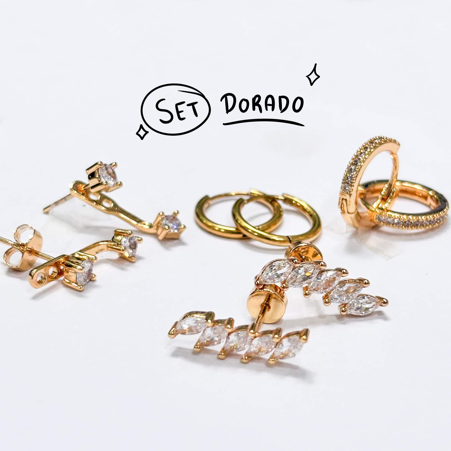 Set Piercings Arracadas Doradas 8 Piezas Acero Inoxidable 1S2