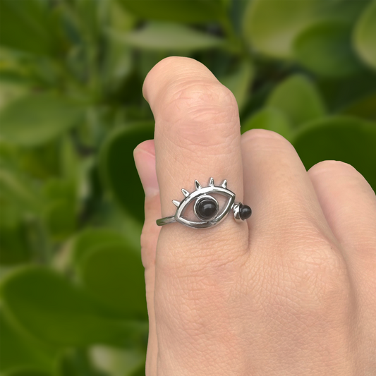Anillo Ojo Negro Ajustable Acero Inoxidable VE3