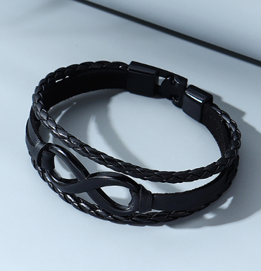 Pulsera Hombre Negro Cuero   4E28