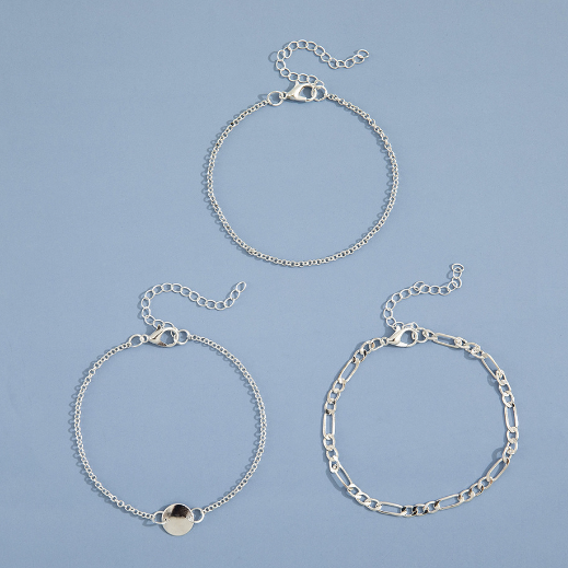 Set 3 Pulseras Color Plata Blanca 1U2