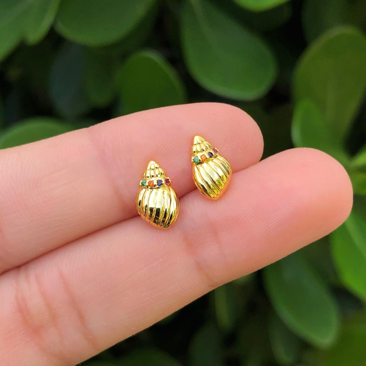 Aretes Caracol Colores Chapa De Oro 18K Az103