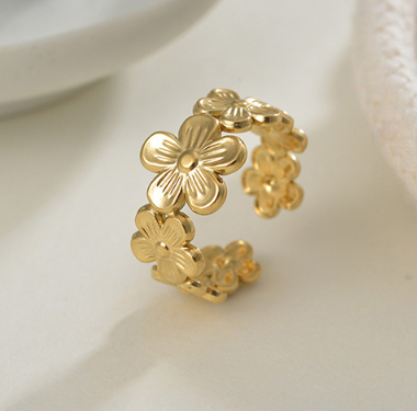 Anillo Flor Dorado Acero Inoxidable Ajustable 1B6