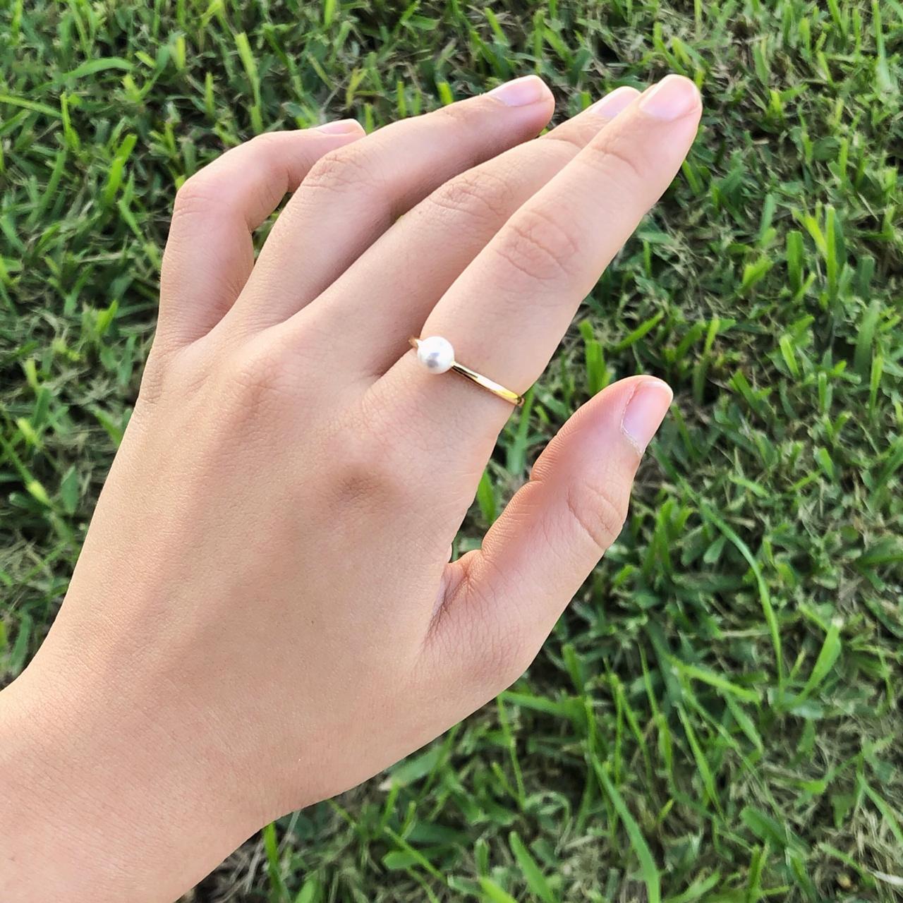 Anillo Perla Chapa de Oro 18K Ajustable C678