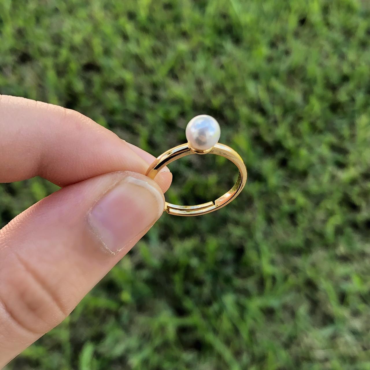 Anillo Perla Chapa de Oro 18K Ajustable C678