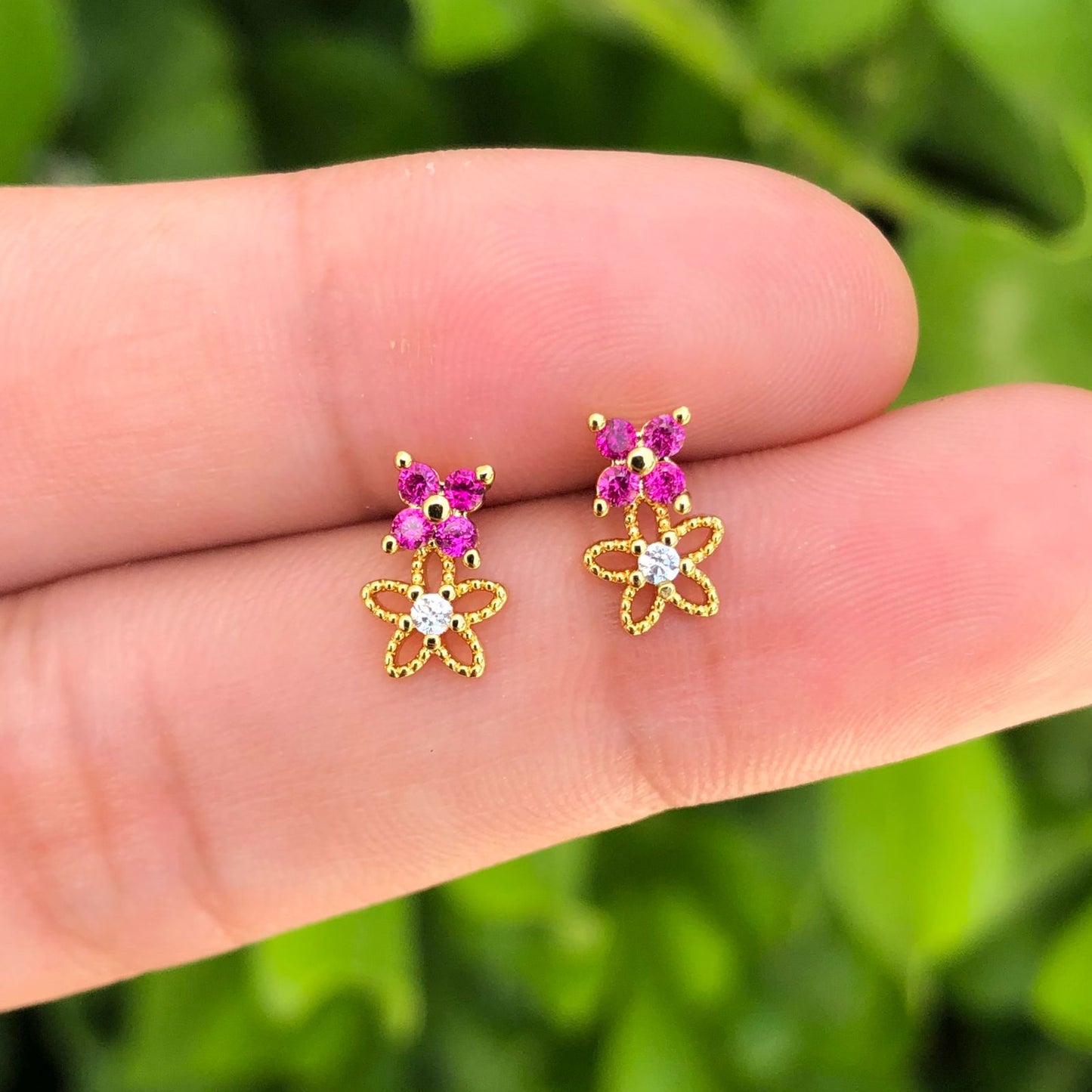 Aretes Chapa de Oro 2 Flores Az367