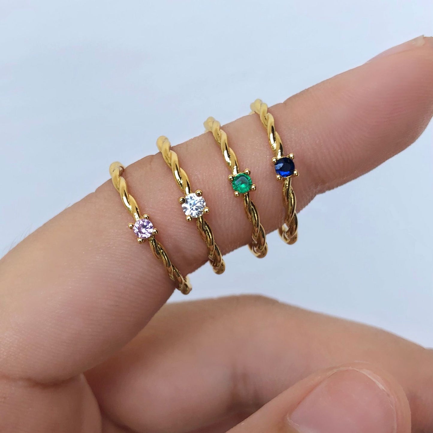 Anillo Zirconia Rosa Chapa de Oro