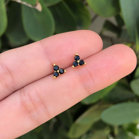 Aretes Trébol Negro Chapa de Oro Az163