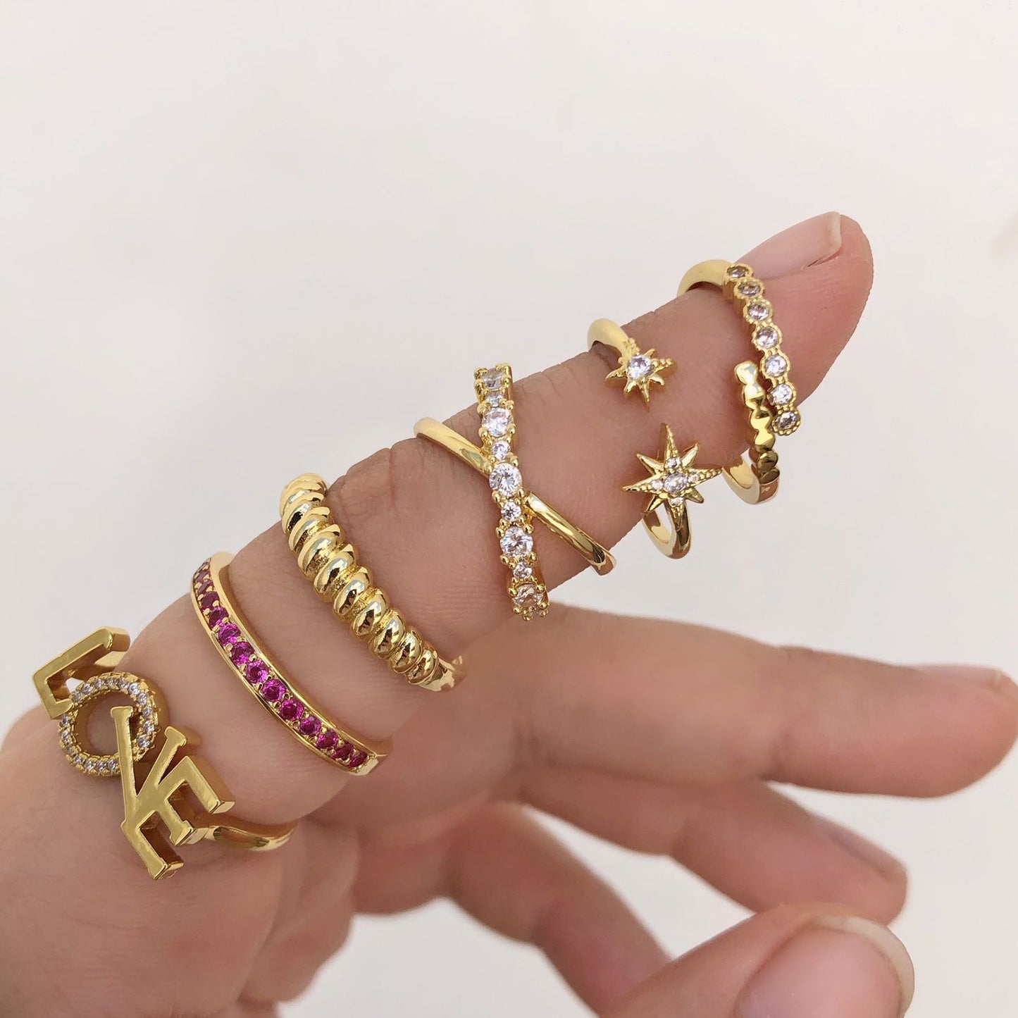 Anillo Estrellas Chapa de Oro R771