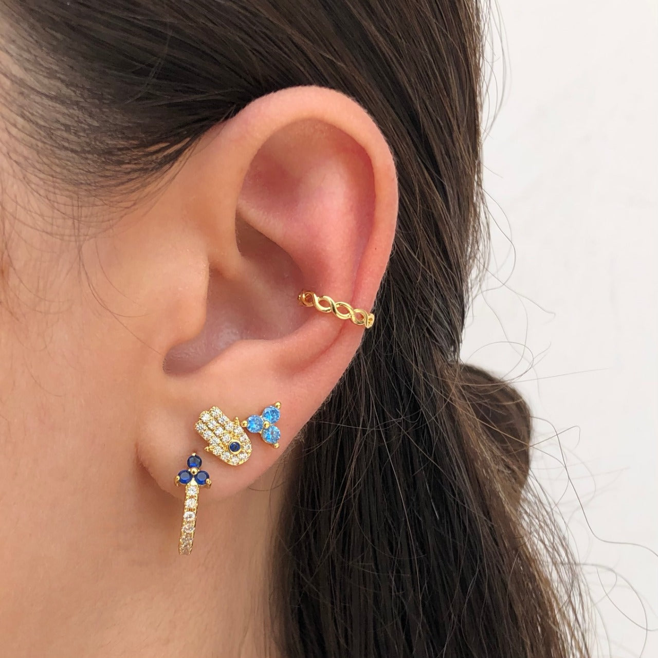 Aretes Trébol Azul Chapa De Oro R722