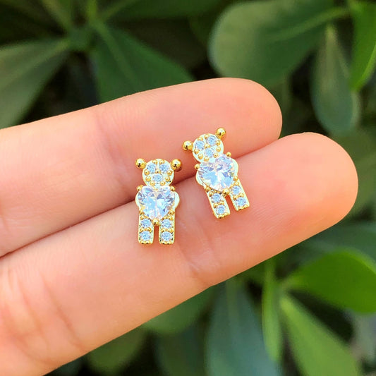 Aretes Zirconias Osito Chapa de Oro az212
