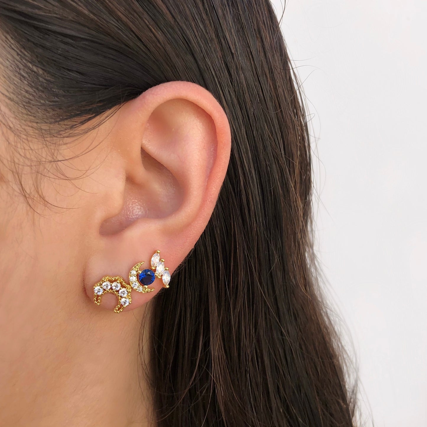 Aretes Luna Azul Chapa de Oro Az319