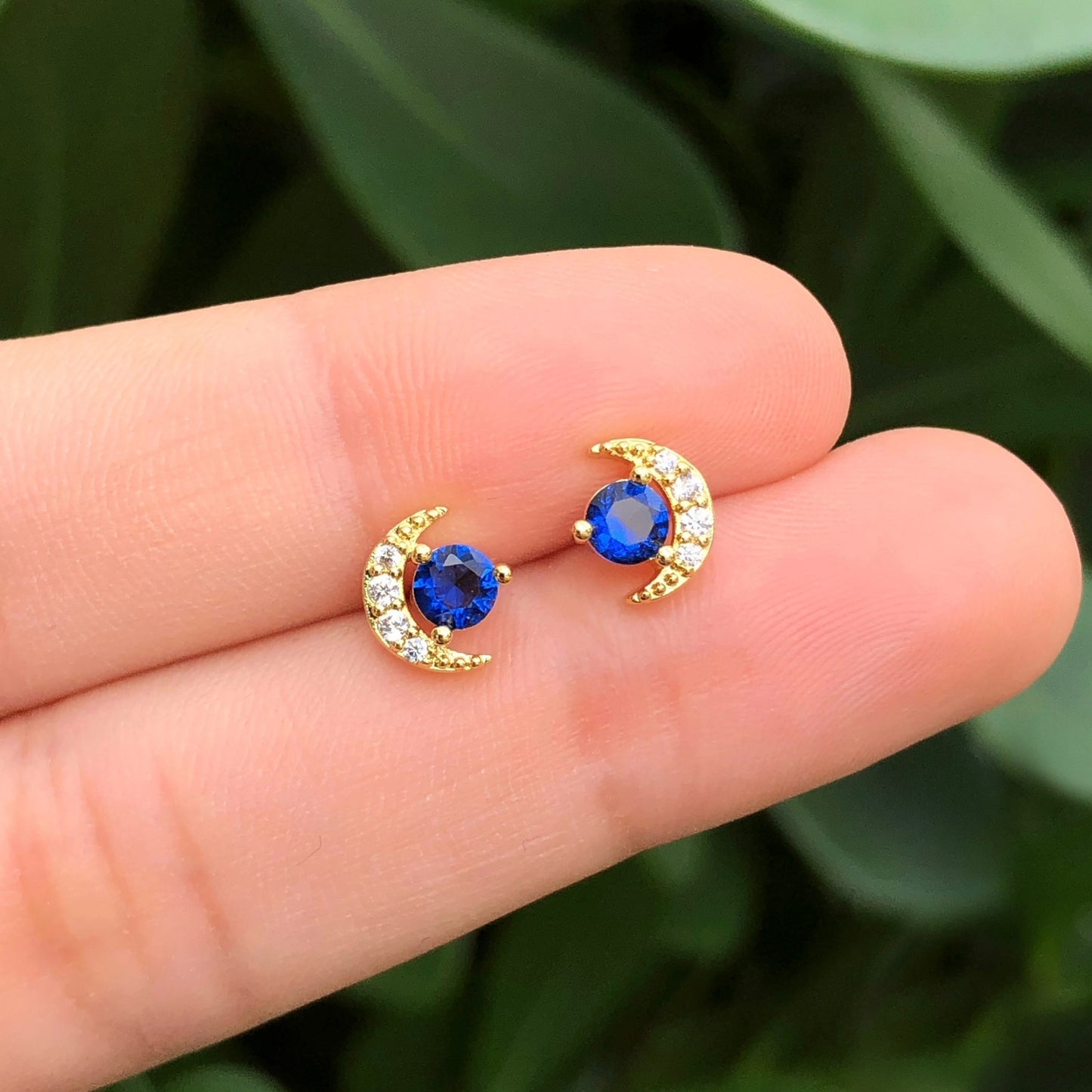 Aretes Luna Azul Chapa de Oro Az319