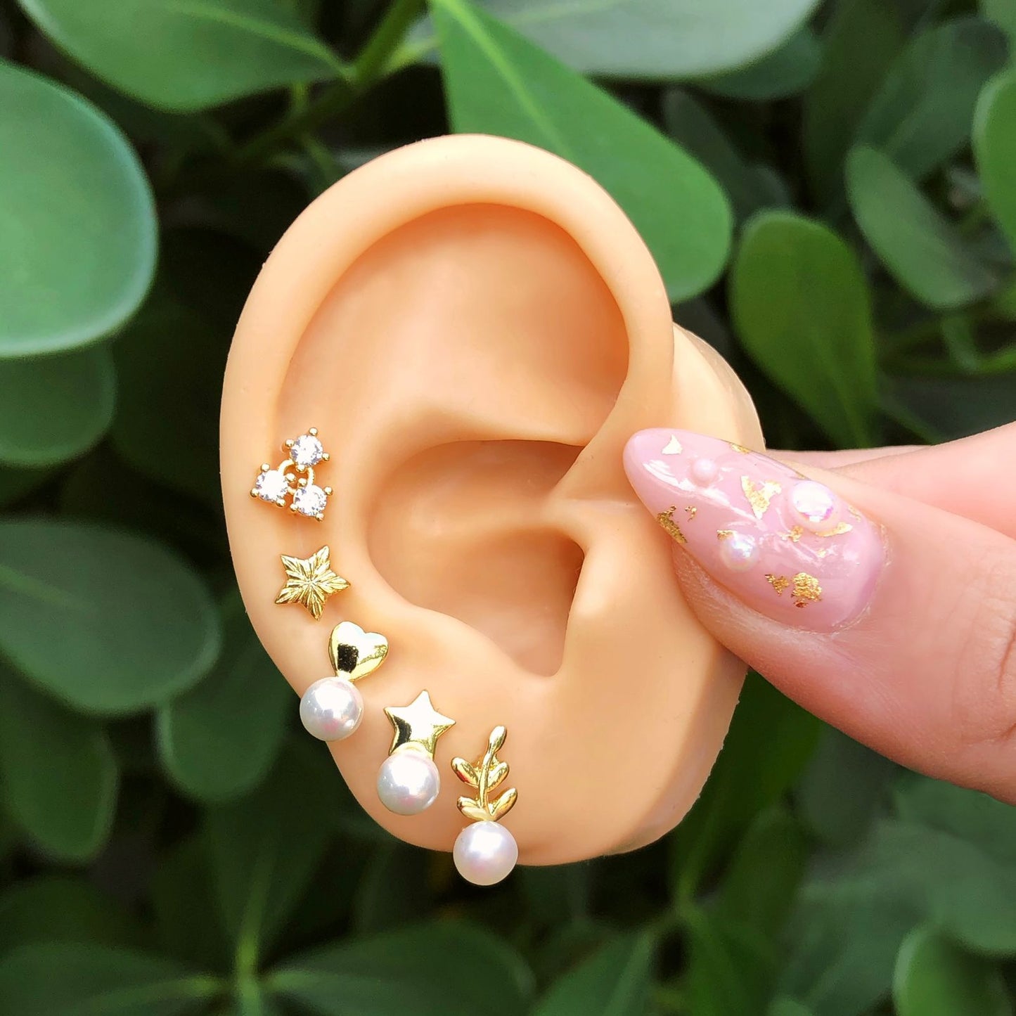 Aretes Estrella Perlita Chapa de Oro Az125