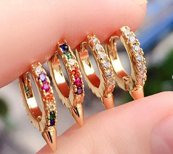 Aretes Arracada Zircona y Pico Chapa de Oro Az189